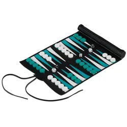 Relaxdays Backgammon zum Aufrollen Weiß,Schwarz,Türkis