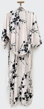 EMI Long Floral Kimono Robe - Charmeuse   KIM + ONO - bone / one size