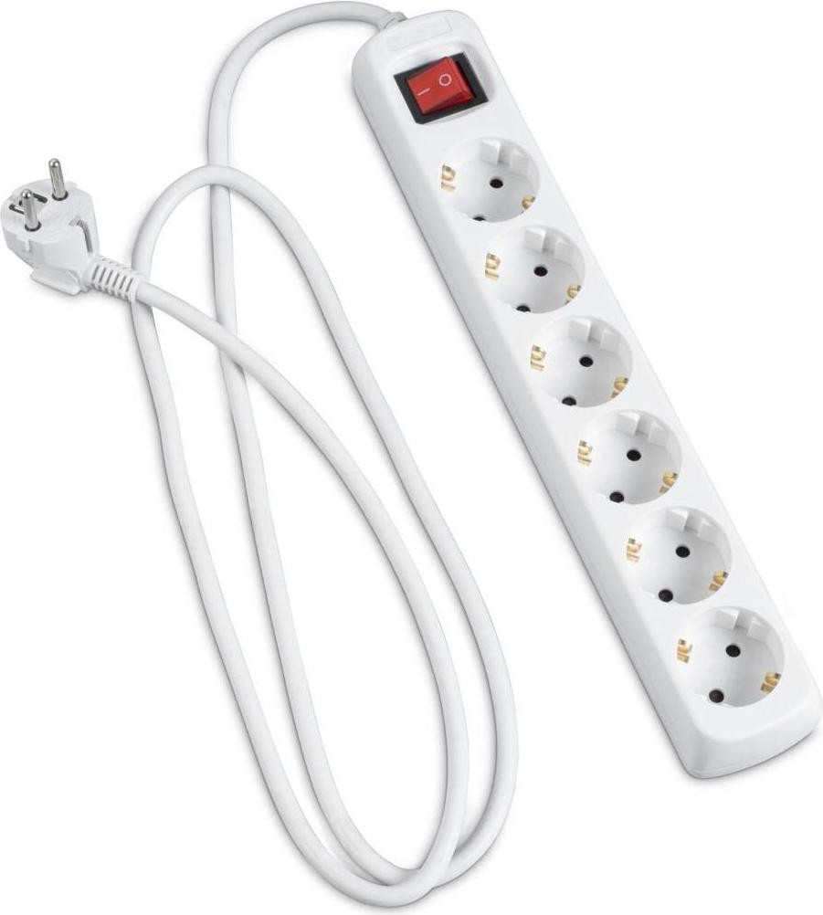 Hama 30384 6-voudige stekkerdoos met schakelaar, wit, 34,0 cm
