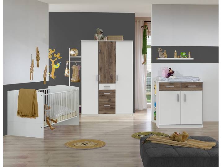 Drehtürenschrank Joker 135cm Weiß/Zinneiche Dekor