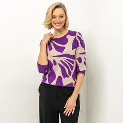 VIA MILANO Pullover, 3/4-Arm Rundhalsausschnitt Jacquard-Muster figurumspielend
