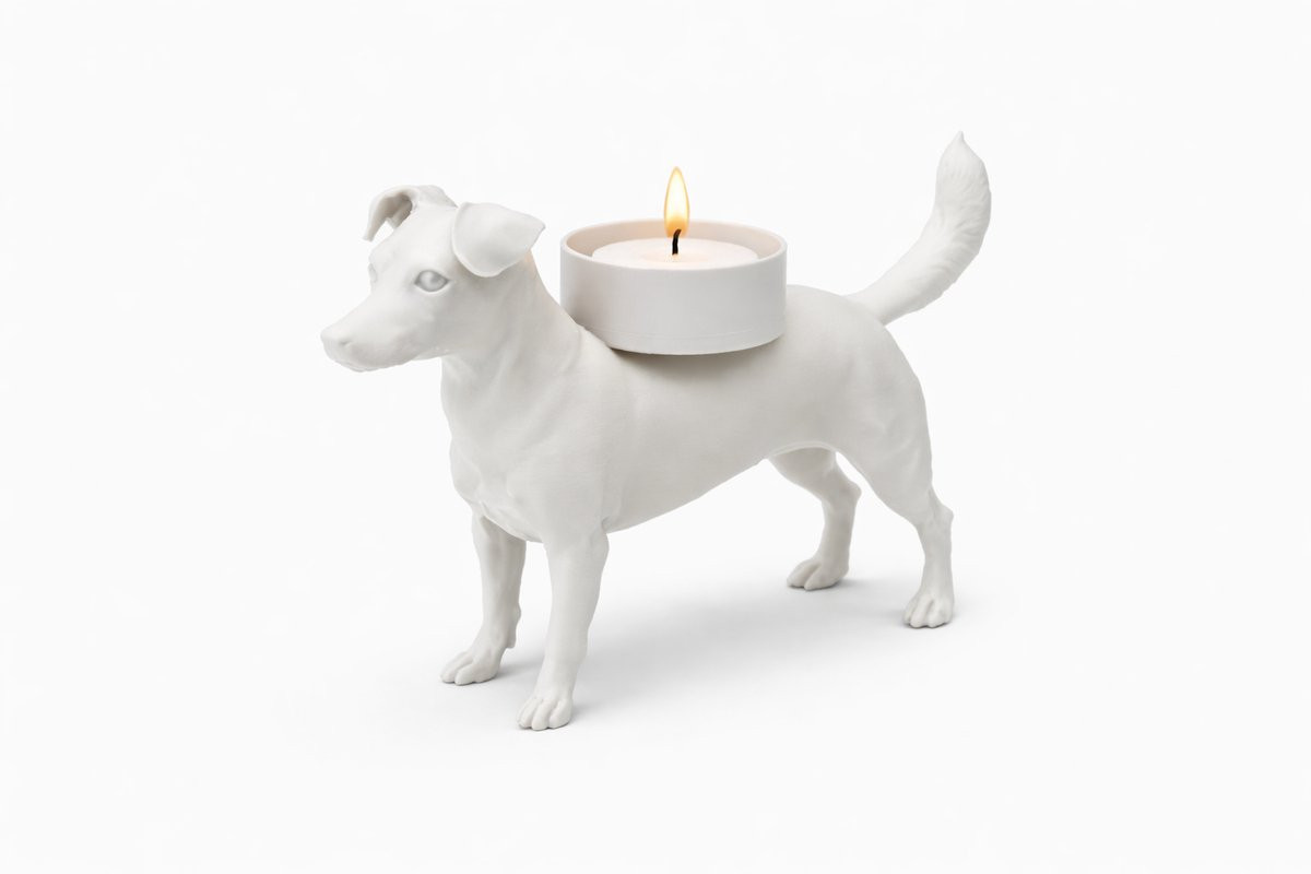 Hunoba Creative Boerenfox waxinelichthouder met LED-licht, trouwe hondenfiguur, Wit