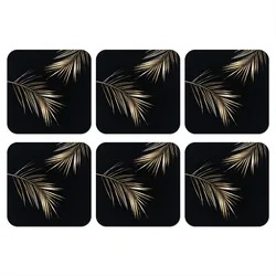 GLASUNTERSETZER 6er-Set Blätter - Pflanzen - Gold - Schwarz - Luxus Getränkeuntersetzer 10x10 cm