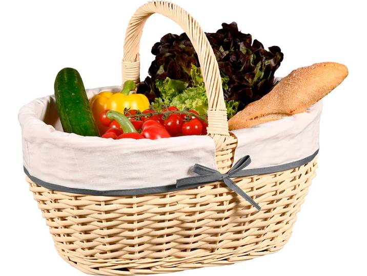 Einkaufskorb KESPER mit Textilfutter , beige (natur), B:45cm H:37cm T:34cm, Weide, Einkaufskörbe, Einkaufskorb, mit Griff