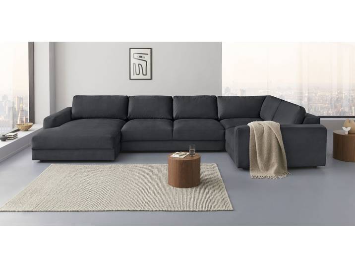 Wohnlandschaft HOME AFFAIRE Bloomfield, Mega Polsterecke, Breite 390cm, viel Platz, U-Form , grau (anthrazit), B:390cm H:84cm T:209cm, 100% Polyester, Sofas, Wohnlandschaft, In verschiedenen Grössen bestellbar