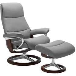Stressless Sessel mit Hocker View Signature Leder Grau Batick Wild Dove M (Medium)