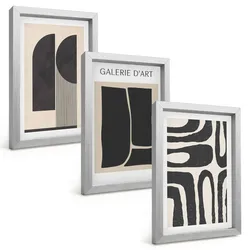 BILDER SET 3er Set - 20x30 cm Silberner Rahmen - Abstrakte minimalistische Poster