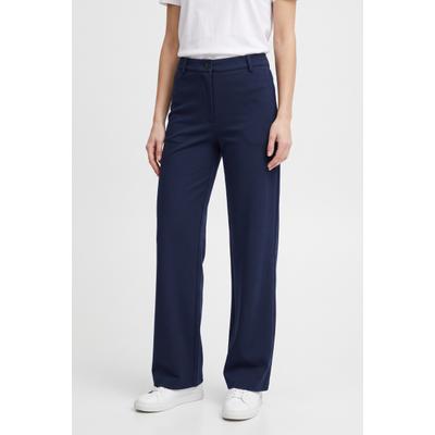 Stoffhose FREEQUENT "FQNANNI-PANTS", Damen, Gr. XXL, N-Gr, blau (navy blazer), Web, Obermaterial: 73% Polyester, 24% Viskose, 3% Elasthan, bequem lang, Hosen Stoffhose, Sommerhose mit Seiten-und Gesäßtaschen