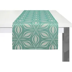 Tischläufer ADAM "Retro Floret" Gr. 1, blau (petrol), B:50cm L:150cm, Bio-Baumwolle, Tischdecken