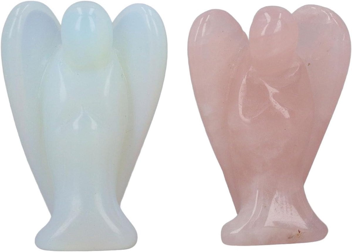 Crystal Pocket Angel Standbeeld van Maansteen en Opalite met Serenity Prayer Card voor Meditatie en Stress Relief