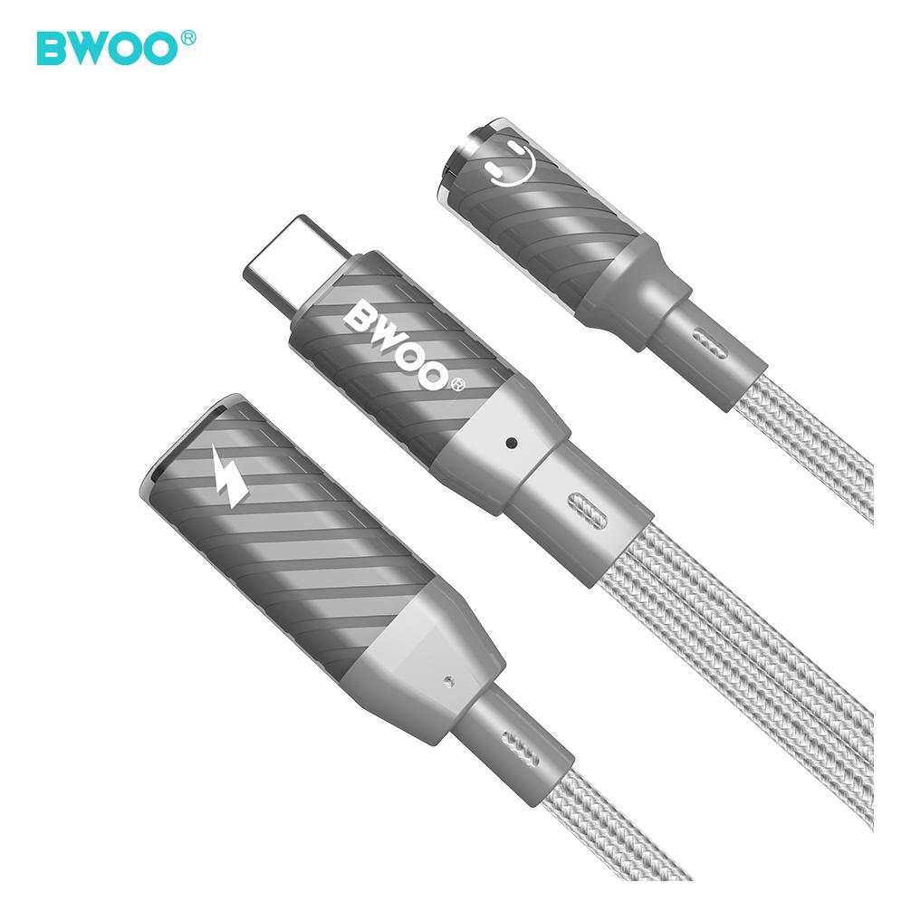 Bwoo 2 in 1 Adapter Lightning / Type C to 3.5MM Jack BZ67 (Digital -> Analog, Klinkenadapter) (66238377)