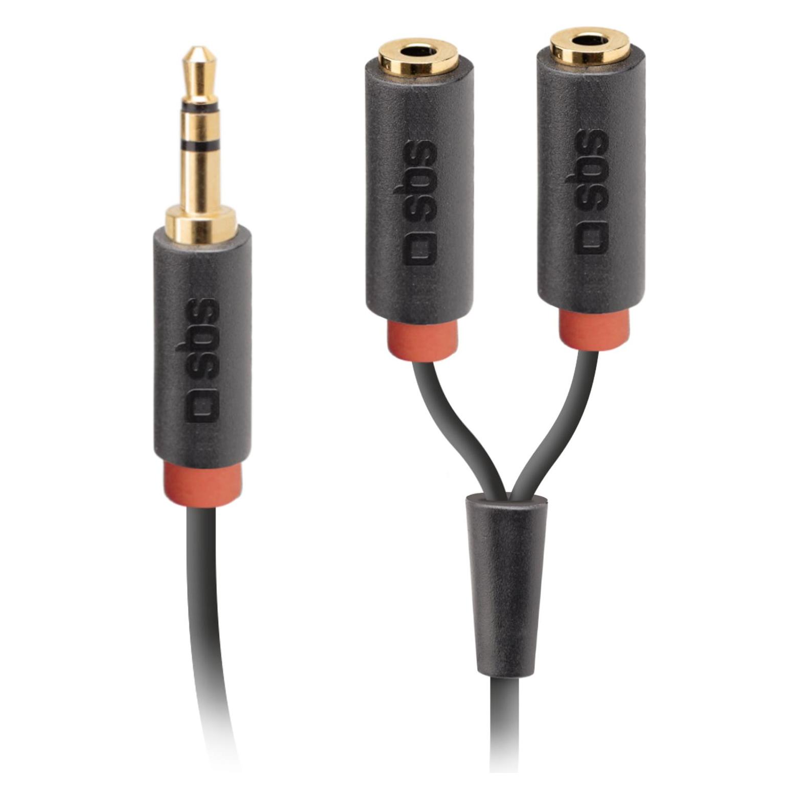 SBS Stereo-Audiokabelstecker 3,5 mm mit Signalverteiler für Mobiltelefone und Smartphone (0.20 m) (TECABLESPLITTER)