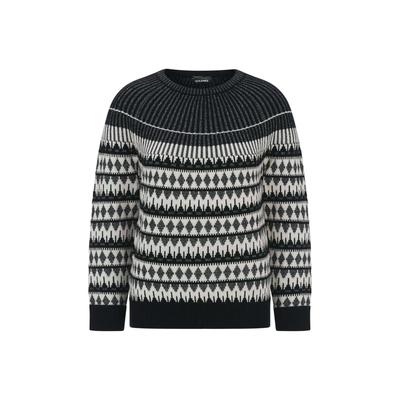 Rundhalspullover GOLDNER "Norwegerpullover mit Raglanärmeln", Damen, Gr. 42, schwarz-weiß (schwarz, cremeweiß, gemustert), Modern, gerade, Rundhals, Rippbündchen, Pullover Rundhalspullover, mit Glitzergarn am Ausschnitt