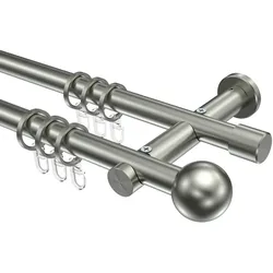 GARDINENSTANGE Platon Luino 200 cm, 2-läufig, 20 mm Ø Edelstahl-Optik