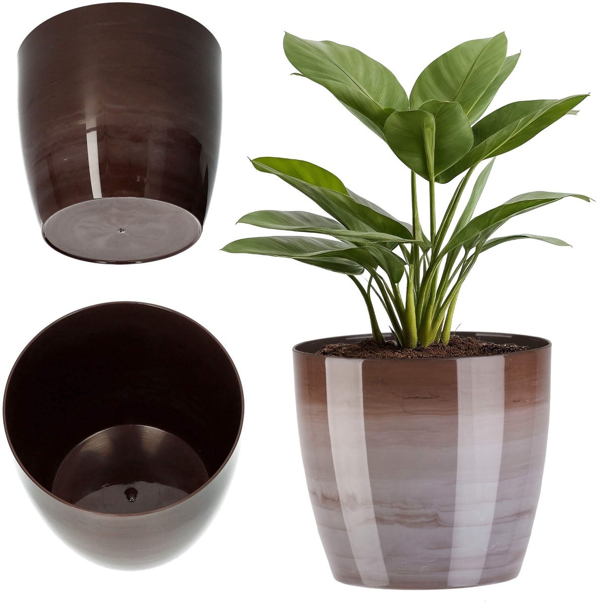 Kadax Ronde Kunststof Bloempot voor Cactussen en Varens, Bruin, Diameter: 16 cm