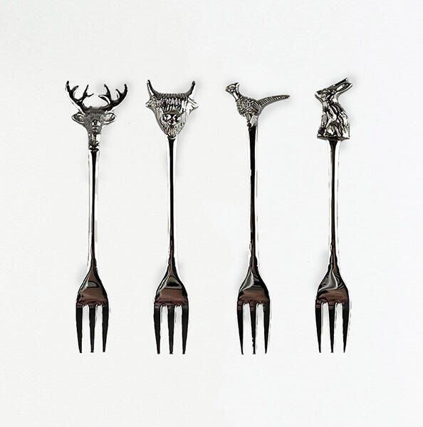 Selbrae House Just Slate Company Country Animals Set of 4 Pastry Forks