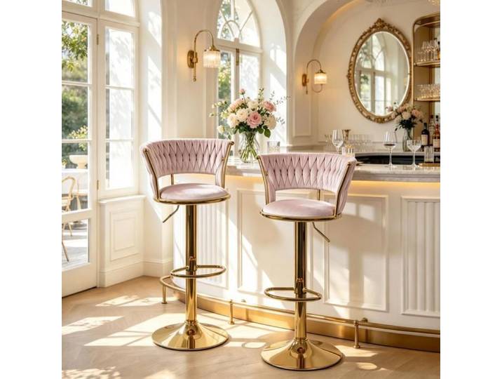 SUPFINE Lot de 2 Tabourets de Bar Moderne Tressé Chaise de Bar Hauteur Réglable pour îlot de Cuisine Comptoir et Comptoir Rose