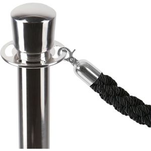 Showdown-Displays Absperrkordel aus Stoff, schwarz, für Personenleitsystem, 1,5m, Endstücke silber