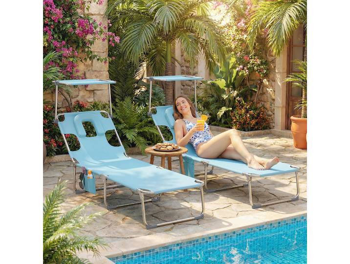 Outsunny 2 Chaises Longues Pliantes Inclinables Textilene Bleu