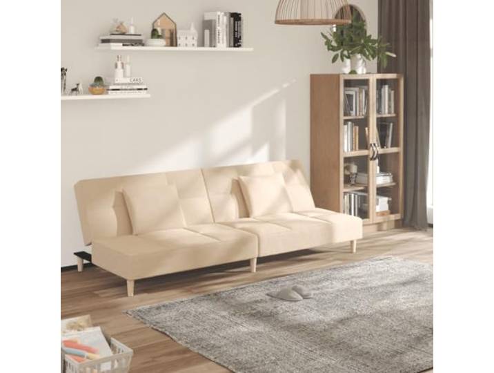 HEFZGDB Schlafsofa 2-Sitzer mit 2 Kissen Creme Stoff – 2-in-1 Funktionsmöbel für Gäste, Sofa zu Bett umbaubar, atmungsaktiver Bezug, robuster Holzrahmen, vielseitig Wohnzimmer Büro