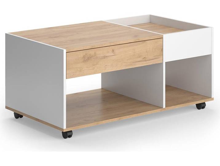 Table basse Vicco Maik Chêne doré/blanc 110x60cm avec tiroir\, Model 55569
