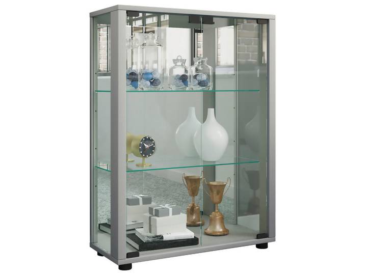 Mid.you Vitrine, Silberfarben, Kunststoff, 2 Fächer, 60x80x25 cm, Beleuchtung, Esszimmer, Vitrinen, Vitrinenschränke