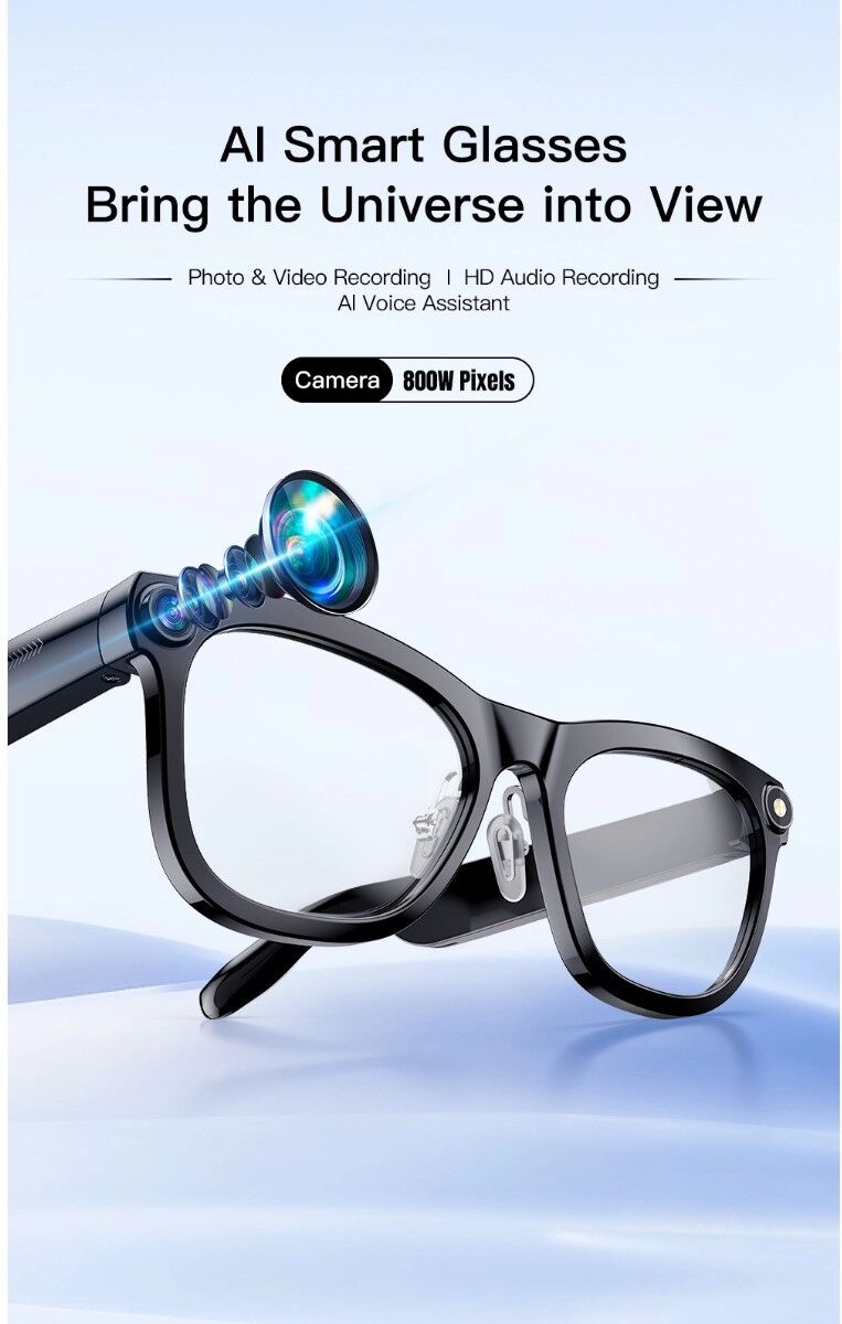 INF AI-Brille mit rauchgetönten Gläsern — 8MP Kamera, Bluetooth 5.4, Echtzeitübersetzung & AI-Sprachassistent