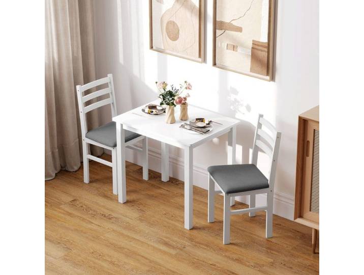 Ensemble table à manger 3 pièces - Ensemble table et 2 chaises - MDF blanc & cadre bois - Chaises glissables - Style campagne