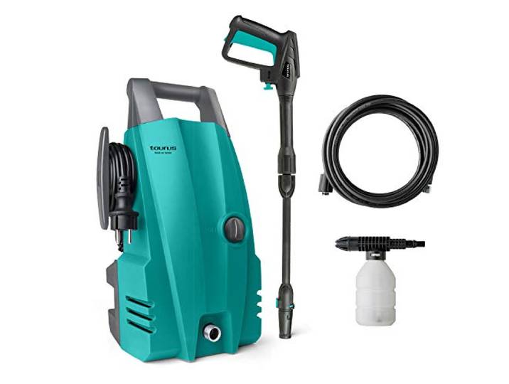 Taurus Walk on water - Nettoyeur haute pression 1400 W\, 105 Bar\, débit max. 6.8 l/min\, tuyau de pression de 5m\, distributeur de détergent intégré\, angle de pulvérisation 0-60\, bleu et gris