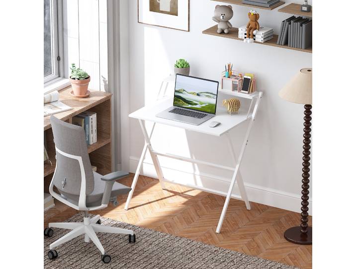 HOMCOM Bureau Pliable 75,5x50cm avec Étagère Blanc