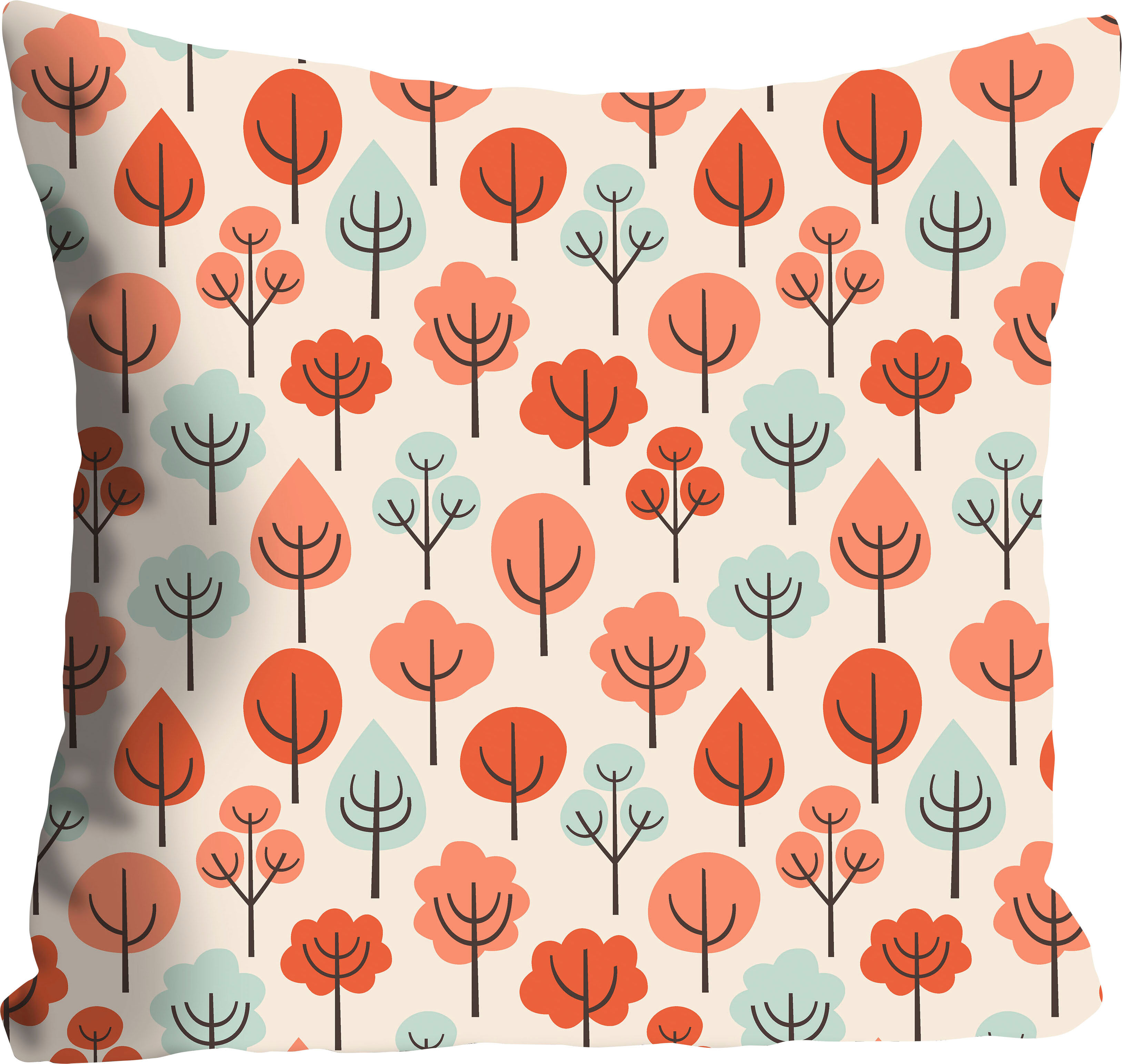 Dekokissen QUEENCE "Reinhard", orange (orange, blau, bedruckt), B:40cm L:40cm, Polyester, Dekokissen_Sitzkissen_Kissenhüllen, Dekokissen, mit schönen Laubbäumen orange, blau, bedruckt B/L: 40cm x 40cm, 1 Stk.