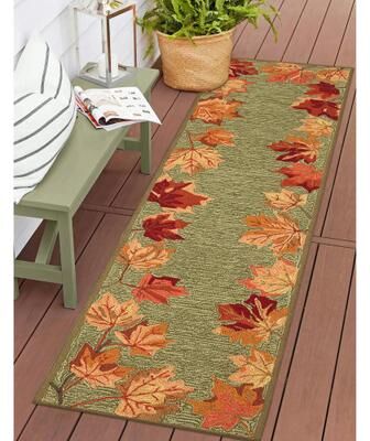 Lush Decor Ravella Falling Leaves Border Indoor/Outdoor Rug