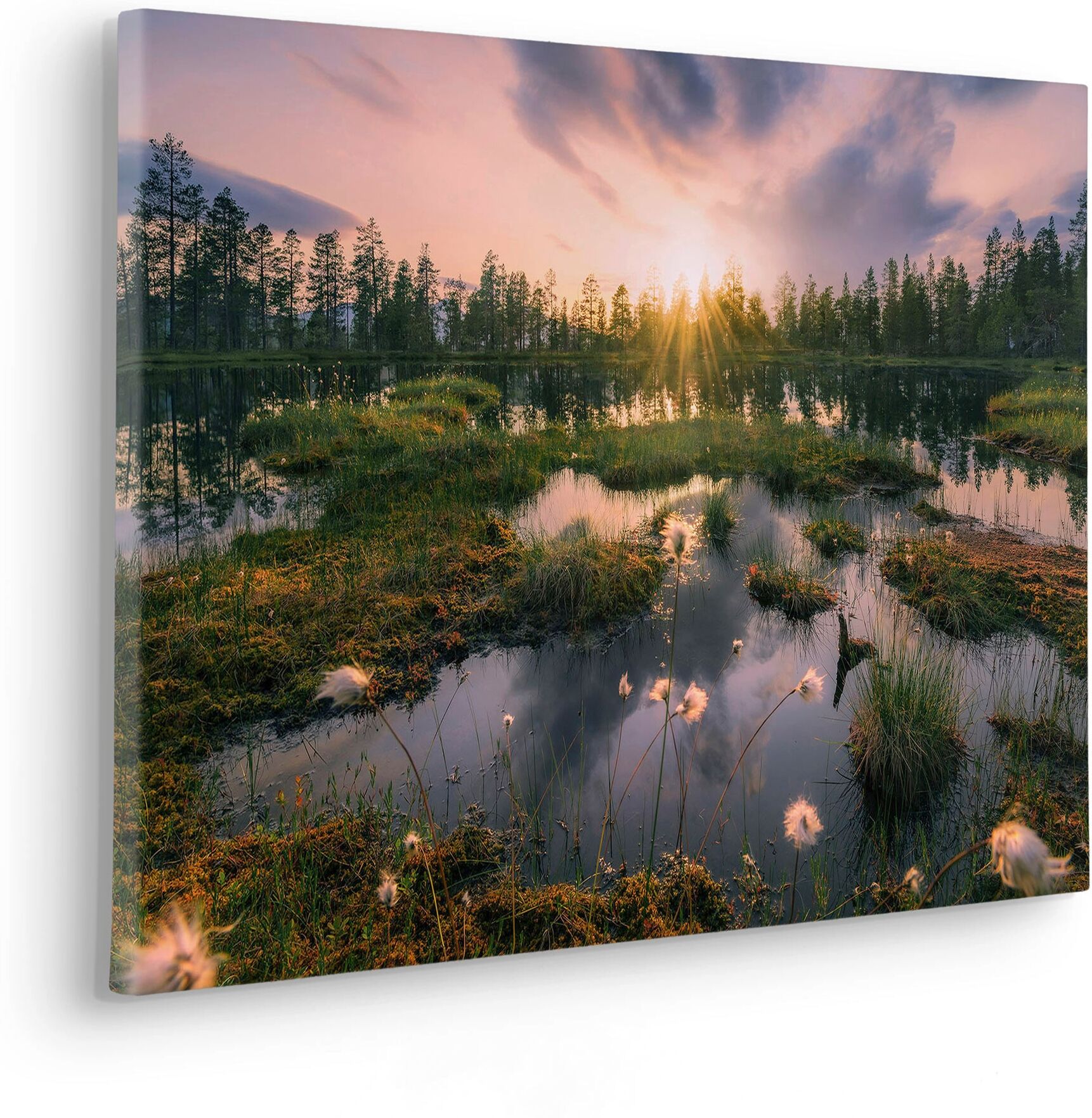 Leinwandbild KOMAR "Gloomy Swamps - Grösse 60 x 40 cm", bunt (farbe bild(er): bunt), B:60cm H:40cm T:2cm, Holz, Papier, Bilder, Leinwandbild, Keilrahmenbild mi Echtholzrahmen farbe bild(er): bunt B/H/T: 60cm x 40cm x 2cm, Landschaftsaufnahme Baum Berge Bl