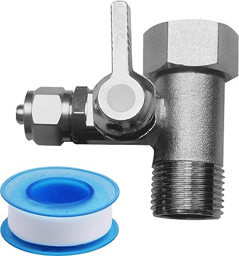 Nizirioo T-stuk Wateraansluiting Adapter 3/8x3/8x1/4 inch met Afsluitventiel en PTFE Afdichtband, Koperen Slang voor 2 Apparaten
