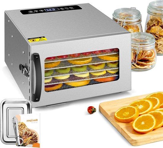 Lebensmittel Trockner - Dörrautomat für Obst - Gesunde Snacks zubereiten - Vollständig aus Edelstahl - 6 Ebenen - Silber