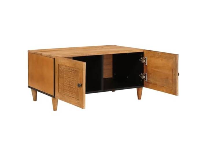 Couchtisch Hellbraun 80 x 54 x 40 cm Engineering Holz Tischplatte aus massivem Akazienholz, Basis aus technischem Holz, glatte Oberfläche, einfache Reinigung, einfache Montage