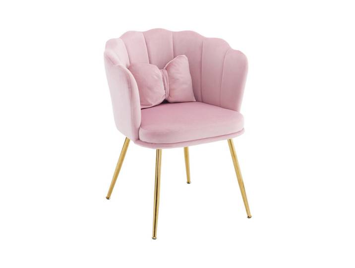 Modfu Sessel 68x78x94.5 cm in Pink, Samt mit Blütenblatt-Rückenlehne, Metallbeine, 58x77x63 cm, Esszimmer, Stühle, Armlehnstühle