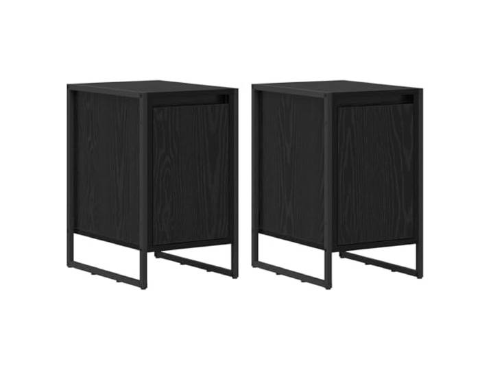 KUPTYERFG Nachttisch 2er Set Schwarz Eichen-Optik 39,5x30x50 cm Robuste Beistelltische im Industrie-Design mit Stahlgestell für Schlafzimmer und Wohnbereich.