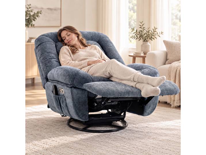 HOMCOM Fauteuil Relax Électrique Massage Pivotant Chauffant Bleu