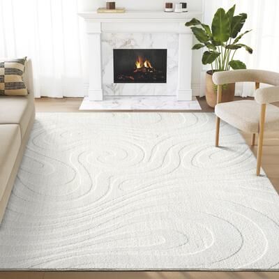 Abani Rugs Abani Cozy COZ130A Modern Cream Swirl Waves Area Rug