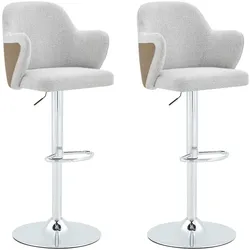 MODFU Barhocker 2er-Set Stoff Grau/Braun, höhenverstellbar, 360° drehbar, mit Armlehnen
