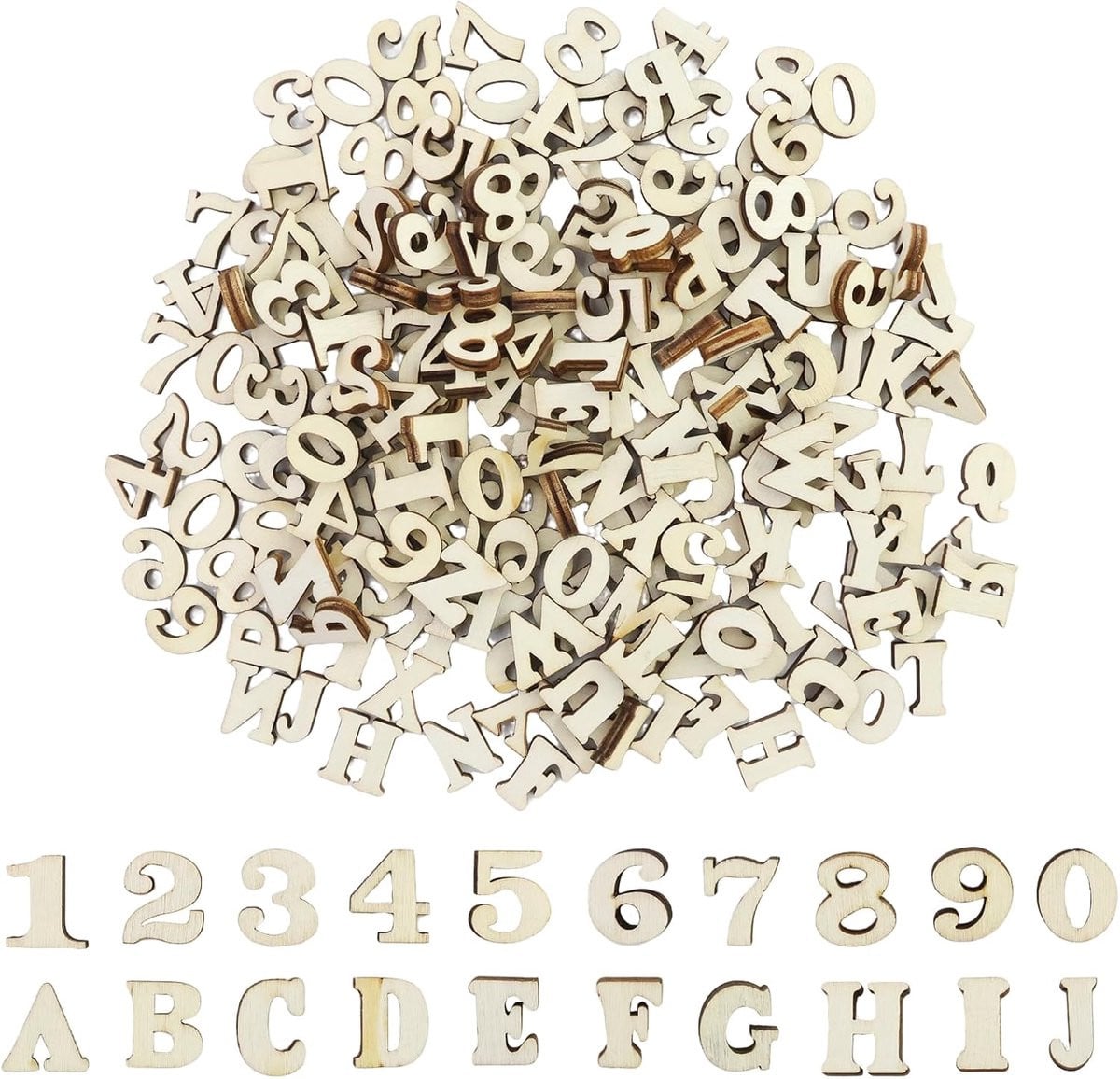 Houten Letters en Cijfers Decoratie Knutselmateriaal - 204 stuks - Houtkleur
