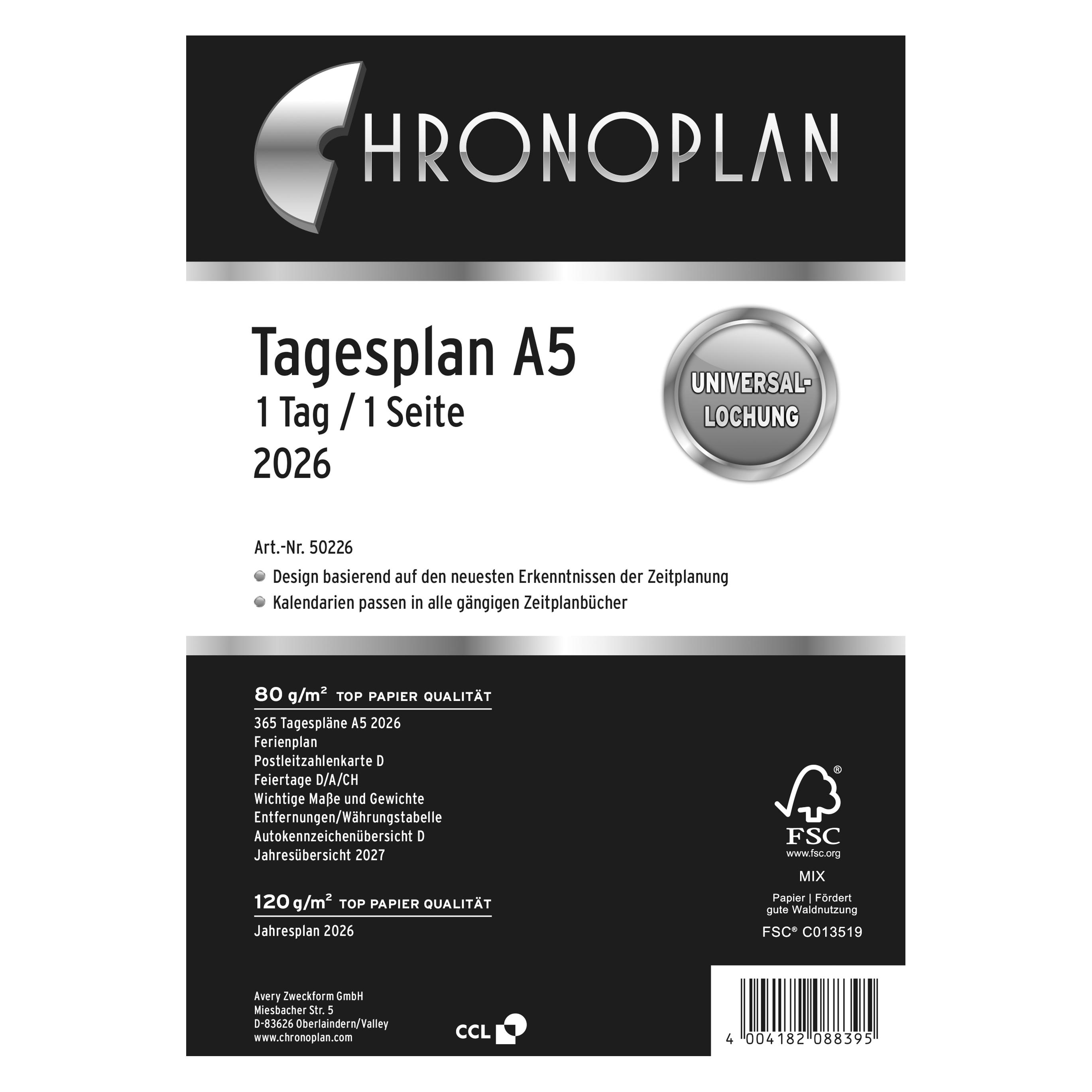Chronoplan Tagesplan (A5, 1 Tag / 1 Seite) (50226)