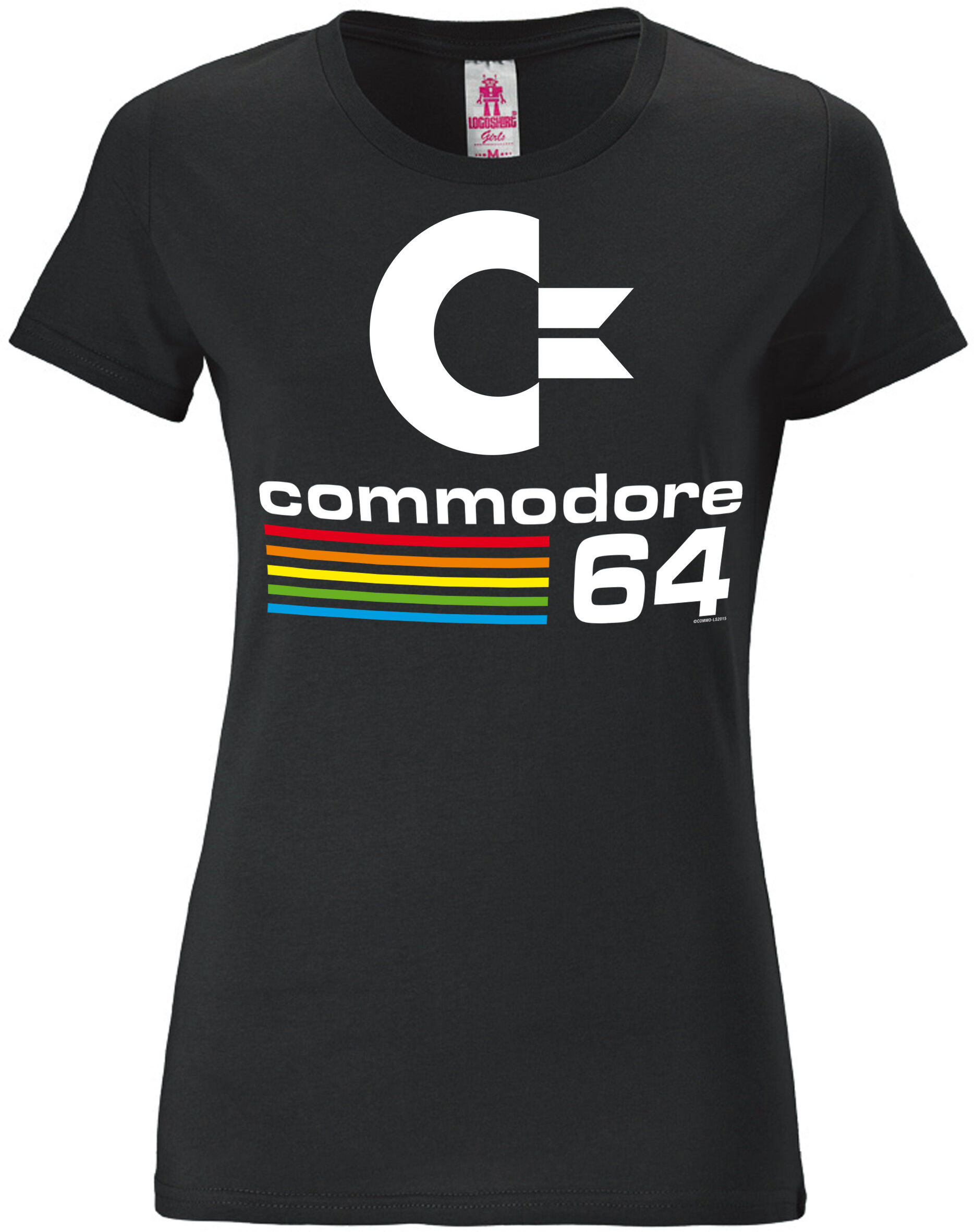 T-Shirt LOGOSHIRT "Commodore C64 Logo", Damen, Gr. M, schwarz, 100% Baumwolle, bedruckt, normal, Rundhals, Shirts T-Shirt, mit Commodore 64-Logo