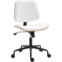 HOMCOM Bürostuhl armlos ergonomisch höhenverstellbar U-förmiger Sitz PU-Leder Drehrollen Weiß