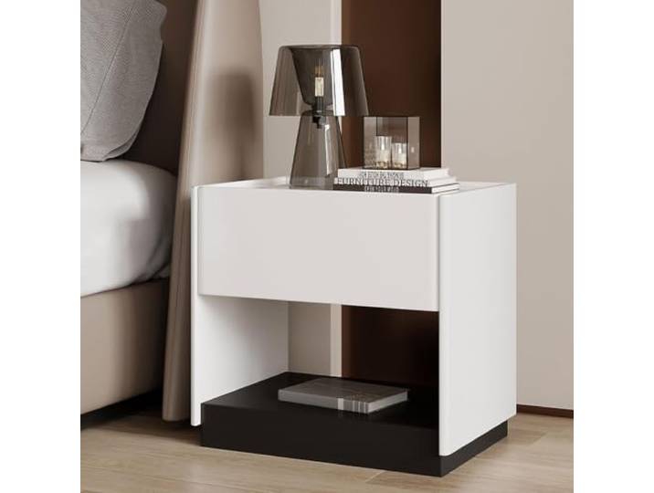 Moderner Nachttisch 1 Schublade Beistelltisch aus Holz Schlichtes Design Offene Ablageflächen Verdeckte Griffe Holzrahmen Wohnaccessoires Für das Schlafzimmer(White,50cm/20in)