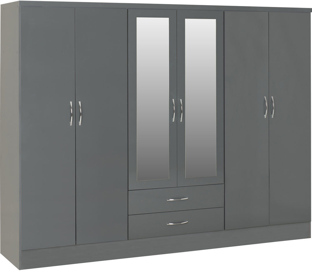 Zipcode Design Cascio 6 Door Wardrobe Gloss Grey 182.5cm H X 230cm W X 52cm D