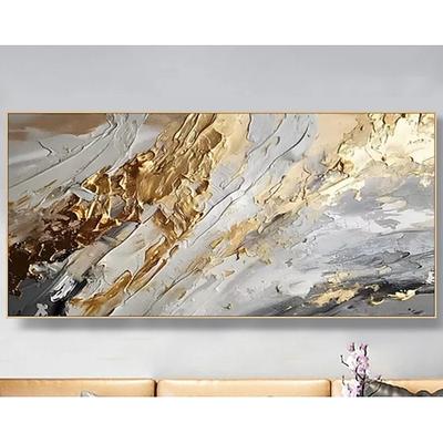 Gold abstraktes Gemälde auf Leinwand strukturierte Wandkunst Goldfolie Gemälde Boho Wanddekoration helles Gemälde große moderne Kunst Wohnzimmer Kunst