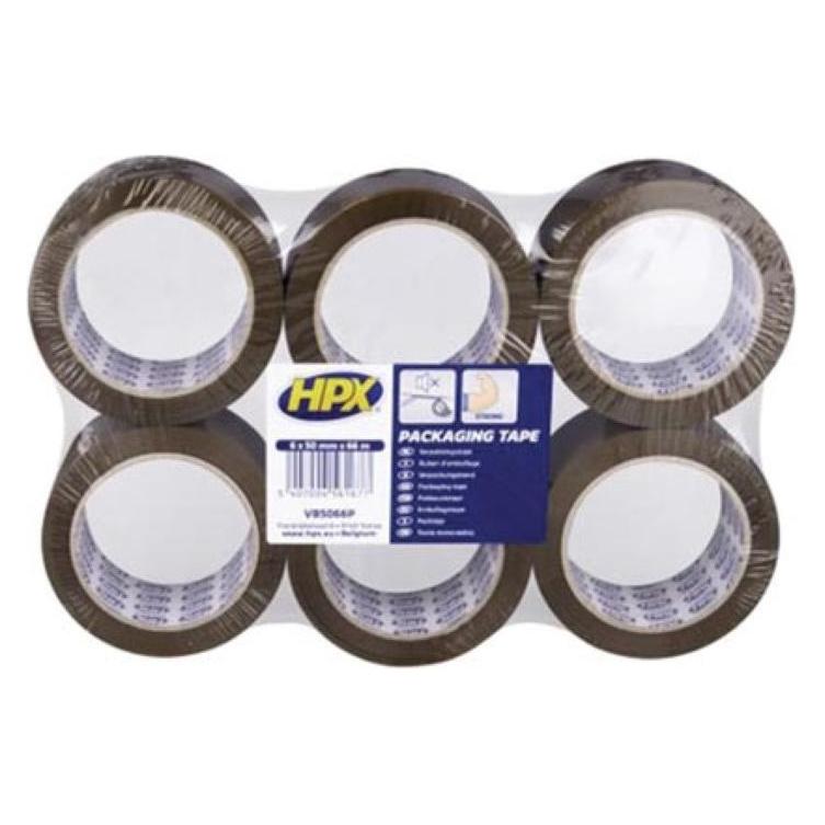 HPX Packaging tape flatpack 6 rolls - brown 50mm x 66m (50 mm) (HPXVB5066P)