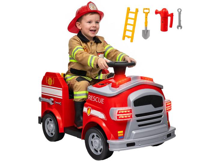 ComfortXL Feuerwehrauto De-06255 Elektro-Kinderauto mit Sirene und Blaulicht Rot, Kunststoff, Metall, 49x52x86 cm, Freizeit & Co, Gartenspielzeug, Kinder-Elektrofahrzeuge